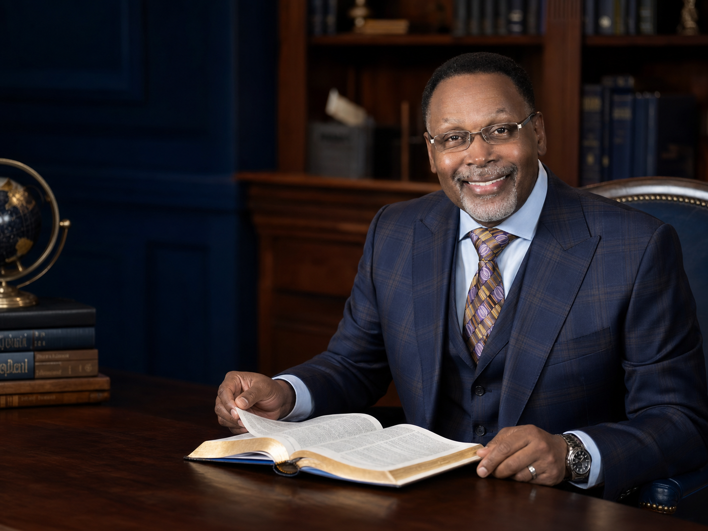 Concept image of Pastor Spurlock reading the Bible